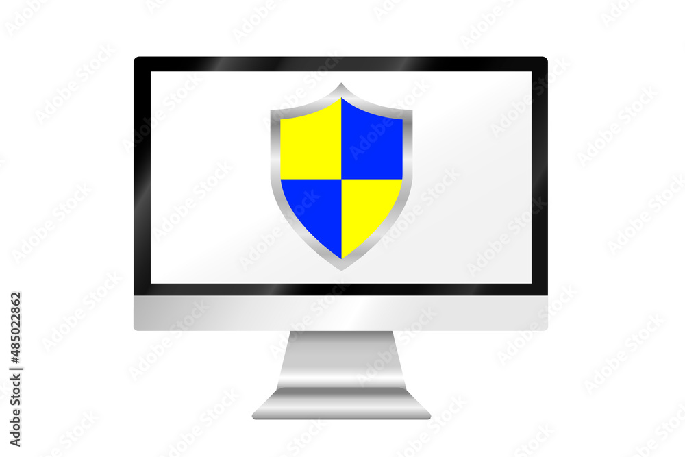 Pcと盾のイラスト ウイルス対策 情報セキュリティ 個人情報保護のコンセプト Stock Vektorgrafik Adobe Stock