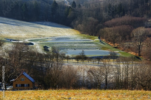 Two ponds near the village of Podoli in winter. East Moravia. Europe. 