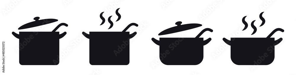 Kitchen cooking pots vector icon set - obrazy, fototapety, plakaty 