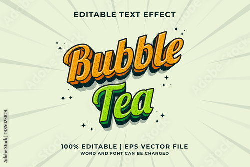 Editable text effect - Bubble Tea 3d Cartoon Cute template style premium vector