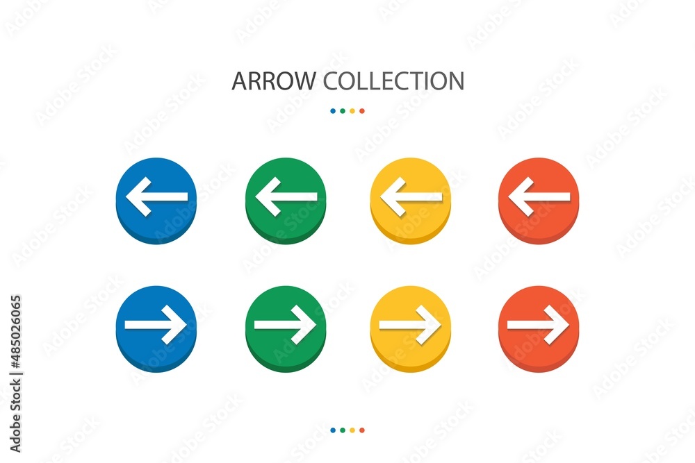Set of modern left and right arrow elements with 4 colors circle shape. Set of modern left and right arrow elements with 4 colors circle shape.