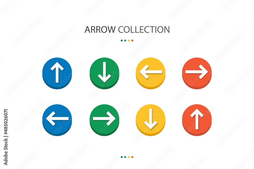 Set of modern all arrow elements with 4 colors circle shape. Set of modern all arrow elements with 4 colors circle shape.