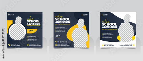 School admission social media post banner, educational social media post square flyer back to school web banner design template.