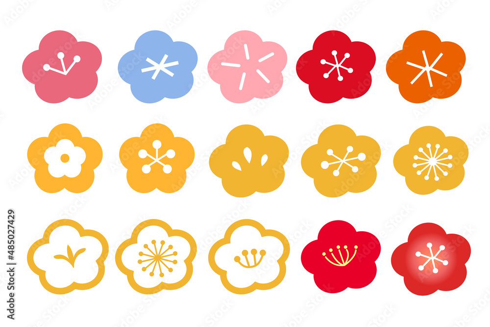 Plum blossoms icon set (monochromatic) Plum blossoms icon set (monochromatic)