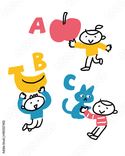 アルファベットのABCモチーフと楽しそうな子どもたち