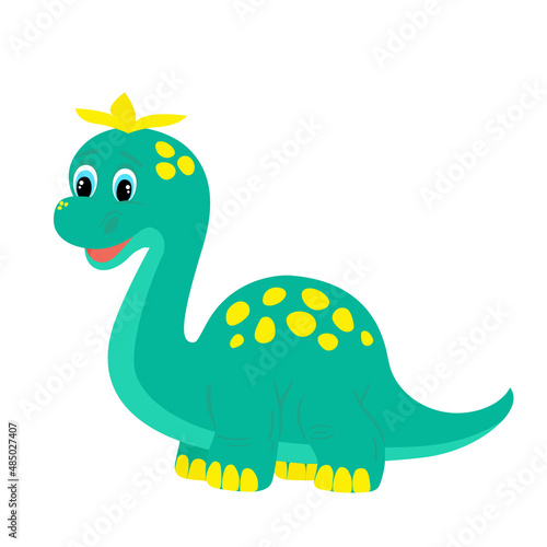 Vector illustration of a green dinosaur cub with yellow spots isolated on a white background.