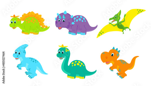Set of colorful dinosaurs cubs isolated on a white background.