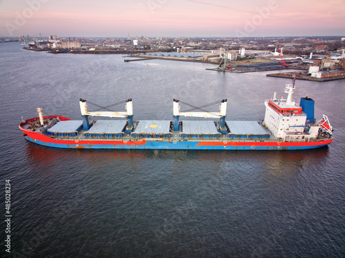Aerial View of a Bulk Carrier Cargo Ship Delaware River