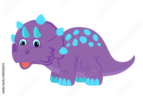 Vector illustration of a purple dinosaur cub with blue spots isolated on a white background.