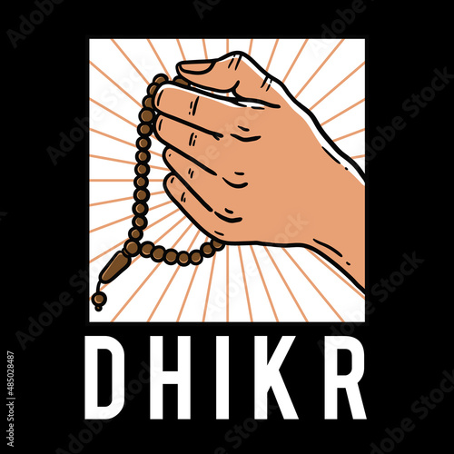 Fotografie, Obraz illustration of the design of a prayerful hand dress doing dhikr on black backgr