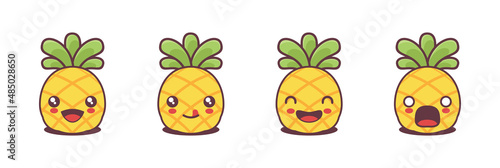 vector pineapple cartoon mascot, with different facial expressions