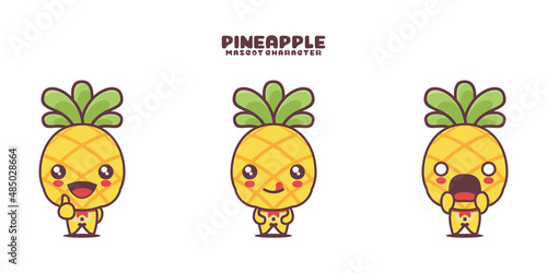 vector pineapple cartoon mascot, with different expressions