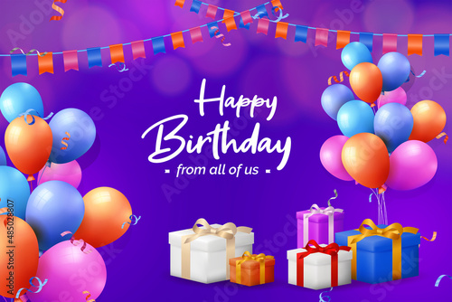 Happy birthday background design with realistic balloons