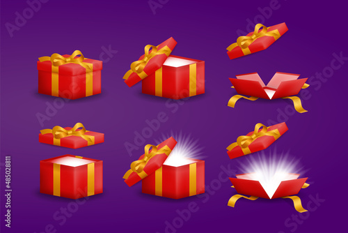 Set of 3d realistic gift boxes. 3d realistic open gift boxes