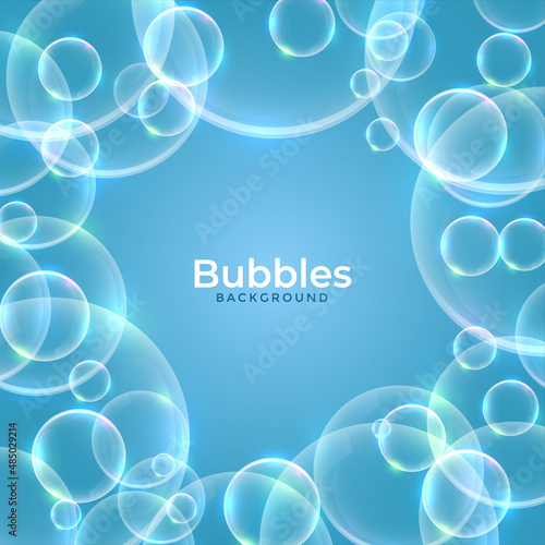 transparent water bubbles on blue background