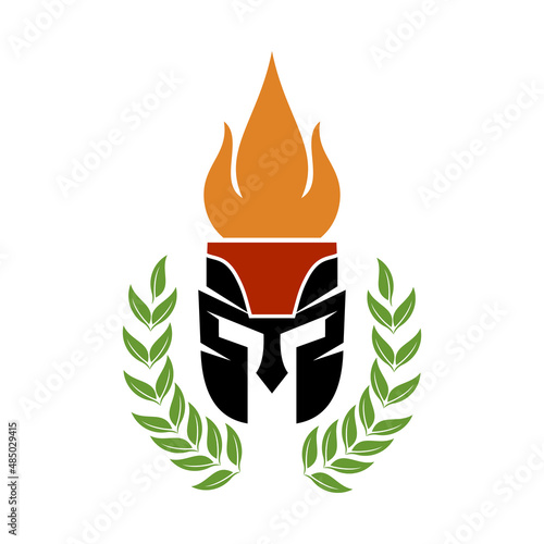 helmet fire of the Spartan warrior symbol, emblem. Spartan helmet logo design vector template