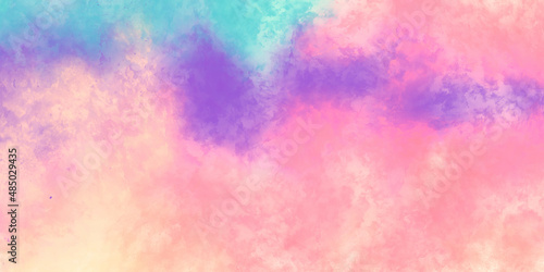 Abstract blue watercolor paint background design with colorful orange pink borders and bright center. multicolor colors Grunge design.