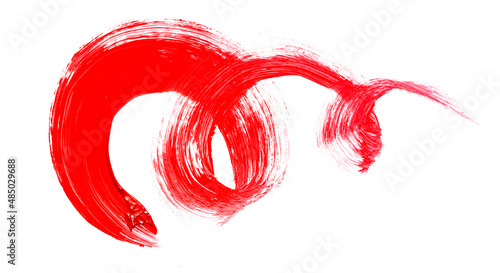Red brush stroke isolated on white background. Red abstract stroke. Colorful watercolor brush stroke.