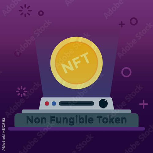 Illustration vector graphic of Precious Non Fungible Token on The Machine. Perfect for NFT design, NFT content, NFT template, etc.