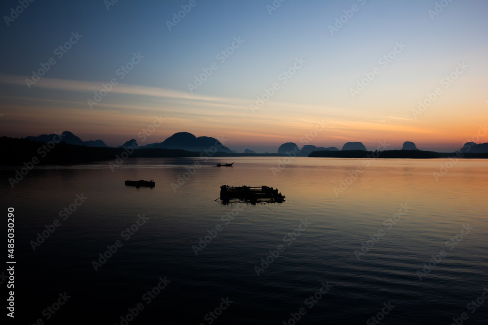 beauty  moutain and  sunset over the river  samchong tai  phang-nga thailand 