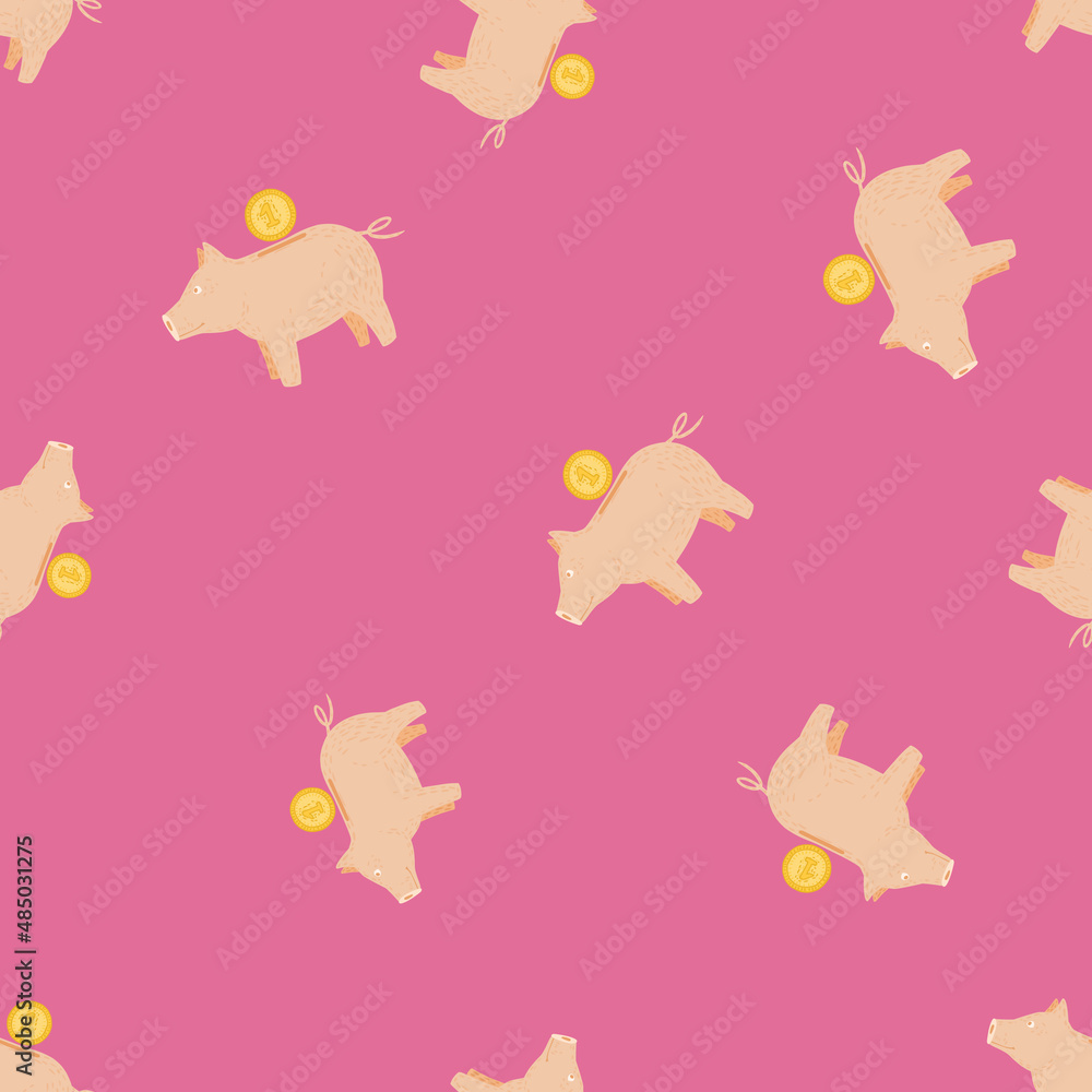 Piggy bank seamless pattern. Funny financial toy background. Piggy bank seamless pattern. Funny financial toy background.