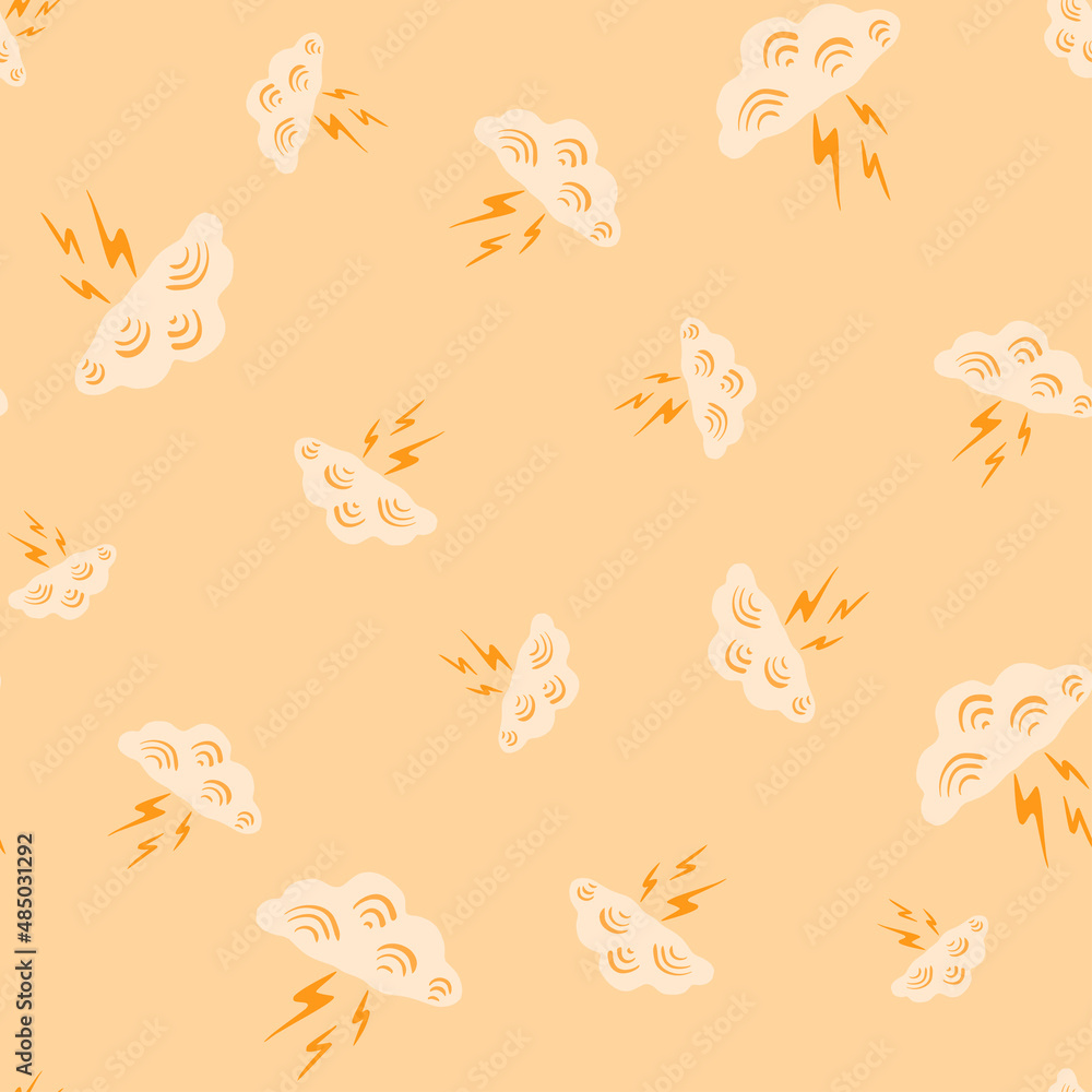 Clouds with lightning of seamless pattern. Cute hand drawn background. Clouds with lightning of seamless pattern. Cute hand drawn background.