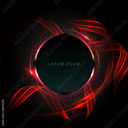 Round shiny frame, a curved figure in a red tint on a black background