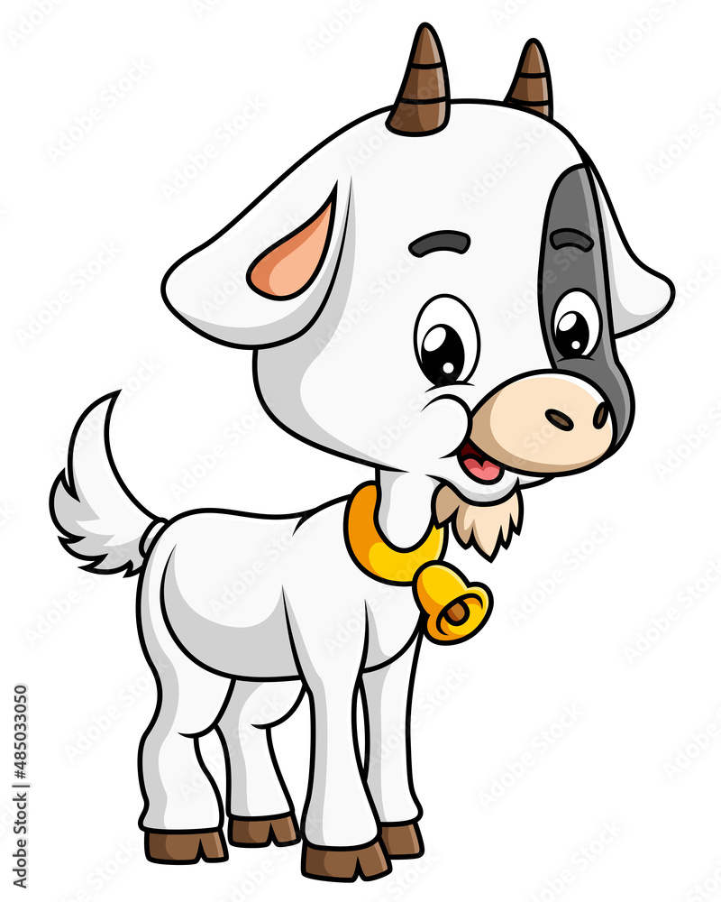 The baby cow is wearing the golden bell