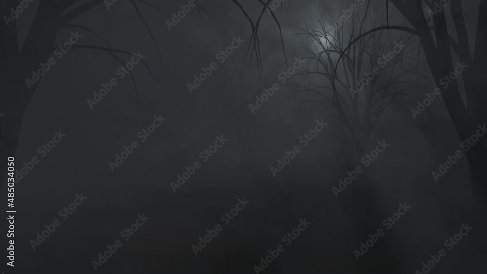 Trees swaying in the wind in a foggy forest Trees swaying in the wind in a foggy forest
