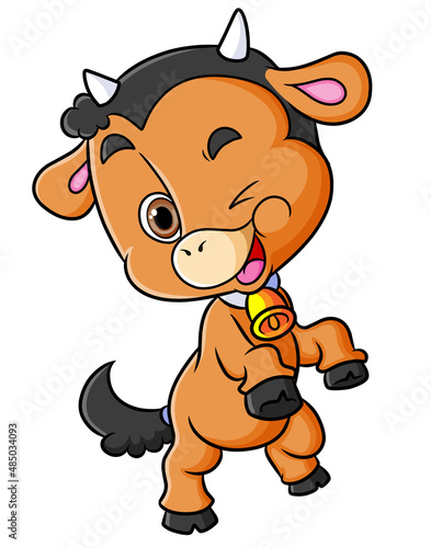 The little sheep is jumping and winking the eyes