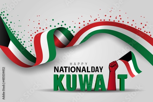 happy national day Kuwait holding hand with Kuwait flag. 3d letter vector illustration design