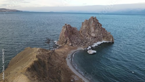 shamanka rock near cape burkhan on olzhon island on lake baikal