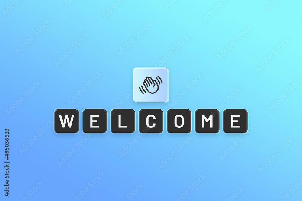 Welcome text on blue background. Welcome text on blue background.