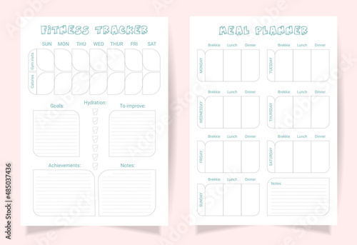 Page organizer, fitness tracker and meal planner. Paper sheet for printing format A4