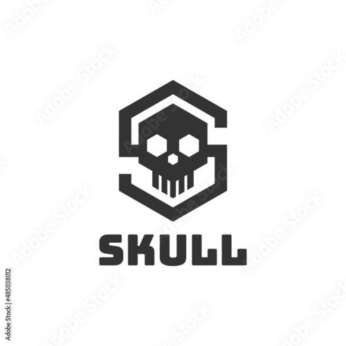 Minimal silhouette skull logo vector with initial letter S