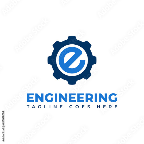 Engineering logo vector with gear and letter E