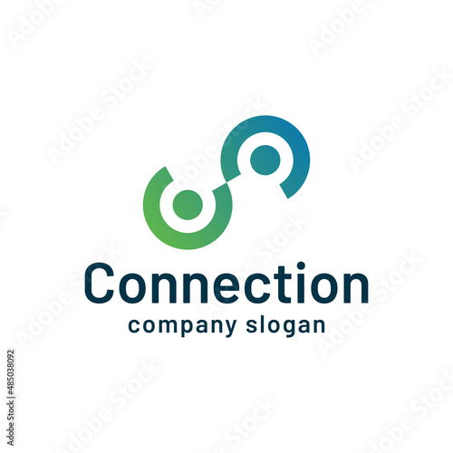 Connection logo vector with abstract people handshake and deal collaboration icon