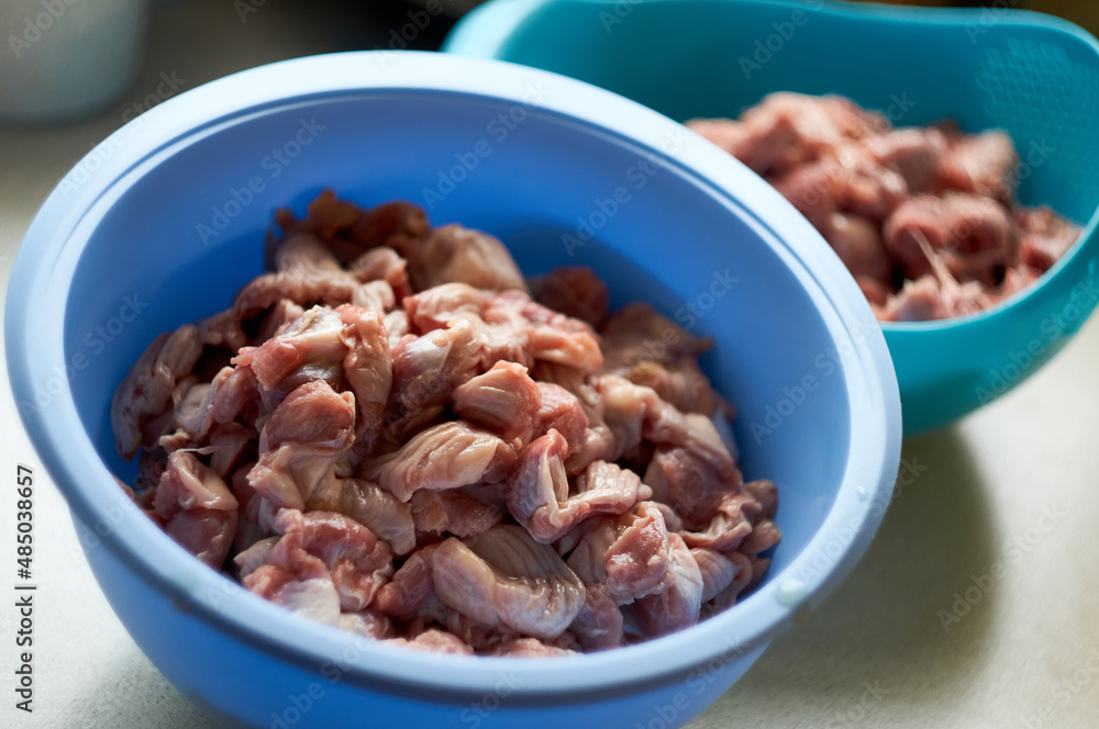 preparation of food for raw feeding. BARF food for dogs and cats. Packaging of food for animals. preparation of food for raw feeding. BARF food for dogs and cats. Packaging of food for animals.