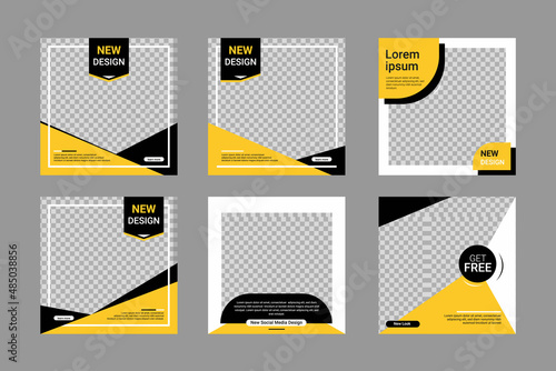 Set of Editable minimal square banner template. Black and yellow background color with stripe line shape. Suitable for social media posts and web internet ads. Vector illustration with photo college