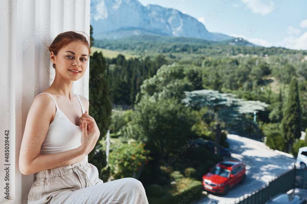 beautiful woman in hotel mountains luxury nature