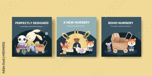 Banner template with very peri boho nursery concept,watercolor style