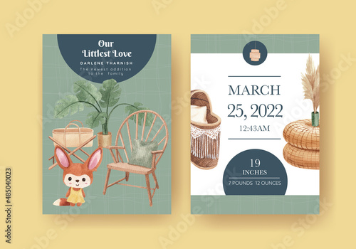 Stats card template with very peri boho nursery concept,watercolor style