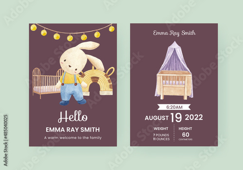 Stats card template with very peri boho nursery concept,watercolor style