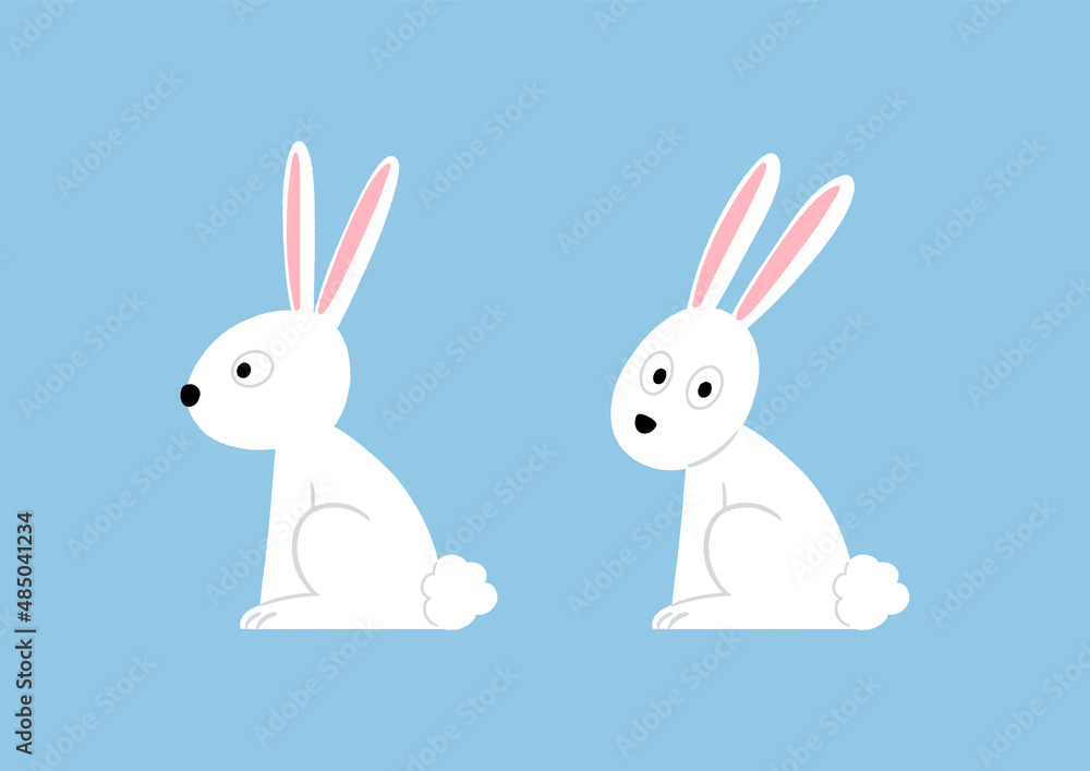 Cute cartoon white rabbits character, vector illustration. Cute cartoon white rabbits character, vector illustration.
