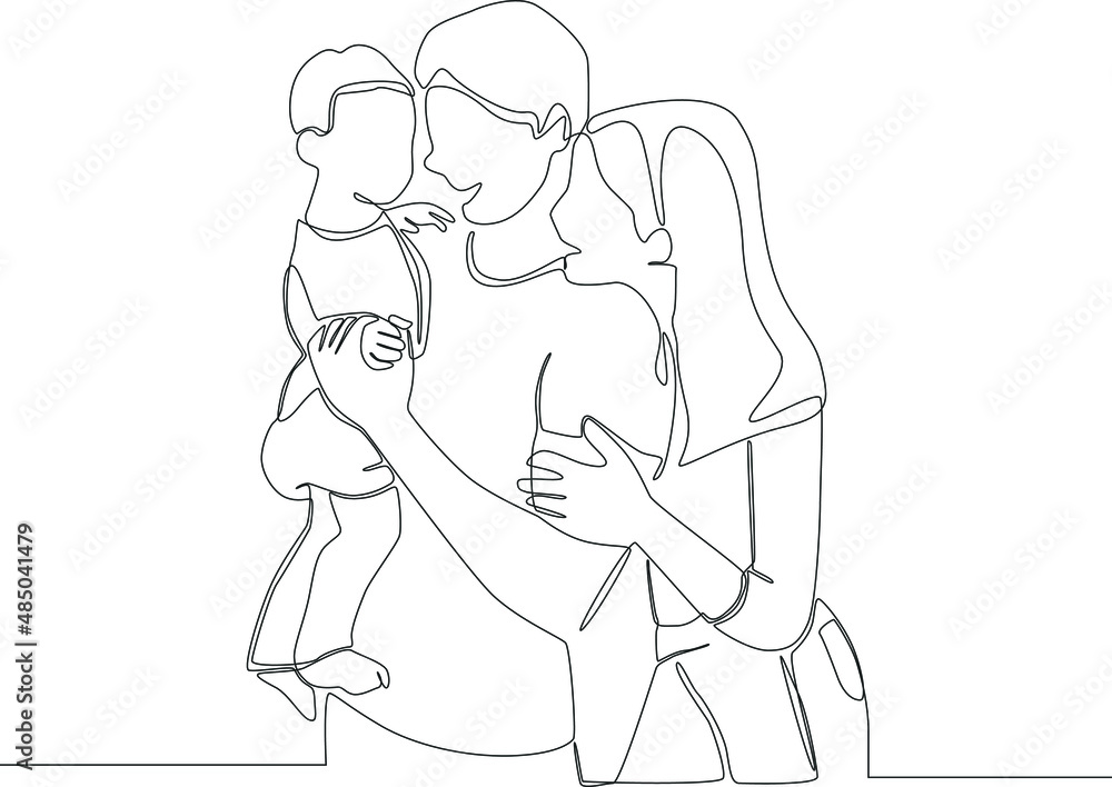 Simple continuous line drawing of a family playing together at park. Vector illustration. Family Gathering. Happy Family.
