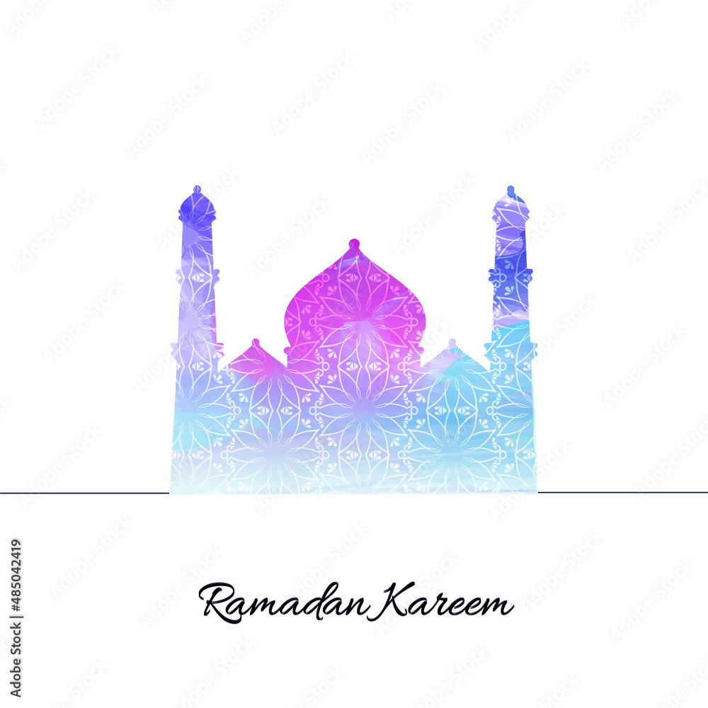 Fototapeta premium Ramadan Kareem Poster Design With Arabic Pattern Gradient Mosque Against White Background.
