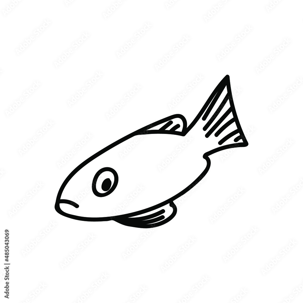 Vector simple illustration with tropical fish on white isolated background.Ocean,Summer underwater animal hand drawn in doodle style.Design for postcards,stickers,packages,social media,web,coloring. Vector simple illustration with tropical fish on white isolated background.Ocean,Summer underwater animal hand drawn in doodle style.Design for postcards,stickers,packages,social media,web,coloring.