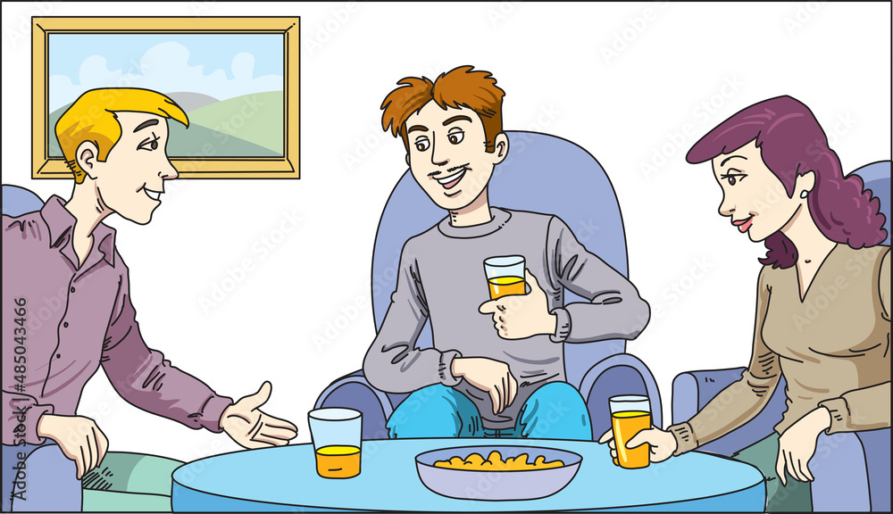 Friends seating in home and drinking Friends seating in home and drinking