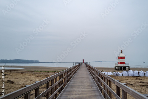 Red and white wooden lighthouse