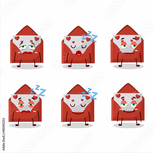 Cartoon character of red love envelope with sleepy expression
